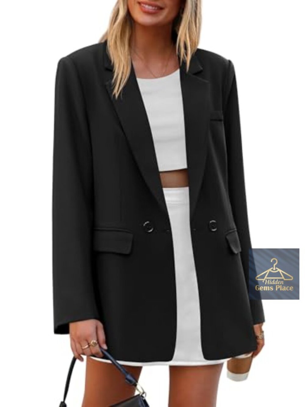 Double Breasted Notch Lapel Blazer Women Business Casual with Pockets